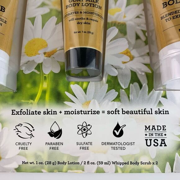 New Dionis goat milk bath & body 3 piece set 1oz body lotion/ 2 2oz body scrub - Picture 3 of 6